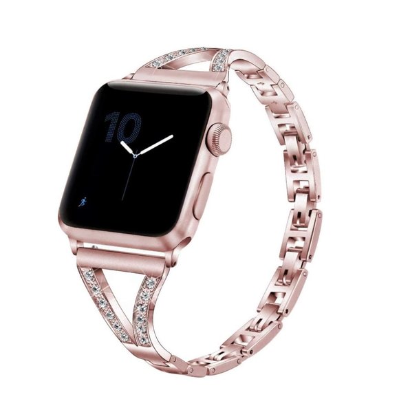 NEW Bracelets compatible Apple Watch in rose gold stainless steel with crystals - Picture 1 of 11